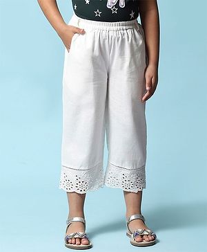 BIBA Sciffli Embroidered Hem Detailed  Palazzo - White