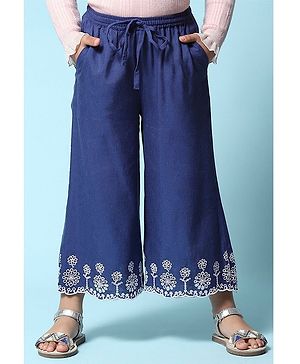 BIBA  Floral Embroidered Narrow Pant - Blue