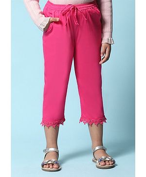 BIBA Solid Lace Embellished Hem Capri Pant  - Pink