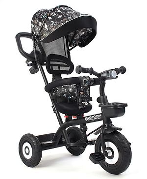 Babyhug Tricycle with Air Wheel Canopy & Parental Handle - Black