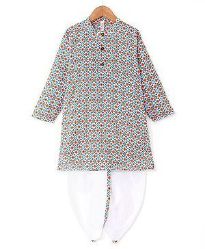 Babyhug 100% Cambric Full Sleeve Printed Kurta With Solid Dhoti Set - Blue