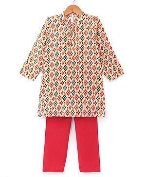 Babyhug Cotton Full Sleeves Printed Kurta with Pyjama Set - Pink