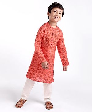 Babyhug Cotton Woven Full Sleeves Kurta and Pajama Set Floral Print - Red