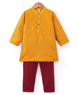Babyhug Full Sleeves Sequenced Embroidered Kurta & Pyjama Set- Mustard