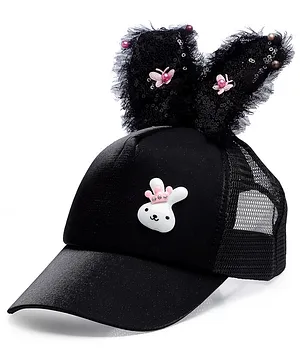 Babymoon Bunny Ears & Applique Detailed Summer Cap - Black