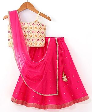 Babyhug  Sleeveless Embroidered Choli with Lehenga and Dupatta - Pink