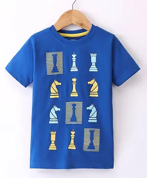 Under Fourteen Only Half Sleeves Chessboard Elements Printed Tee - Blue