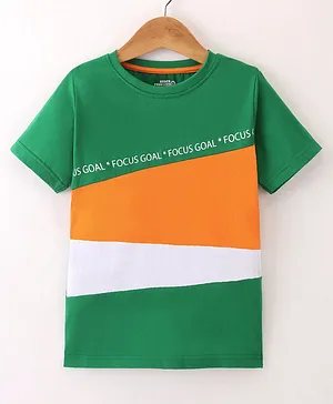 Under Fourteen Only Half Sleeves Color Blocked & Cut & Sew Detailed Tee - Green