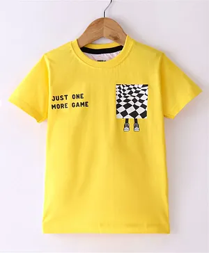 Under Fourteen Only Half Sleeves Placement Chessboard Printed Tee - Yellow