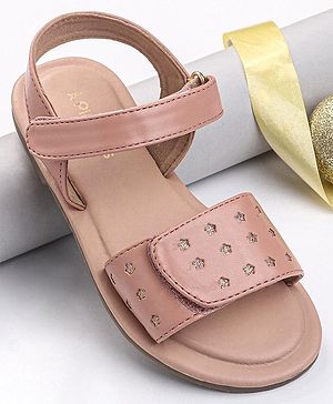 Pine Kids Velcro Closure Glitter Printed Sandals - Peach