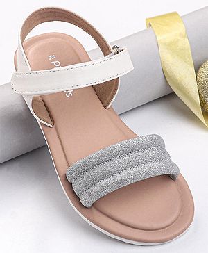 Pine Kids Solid Colored Velcro Closure Party Sandals - Silver