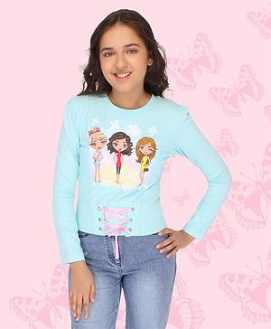 Cutecumber Full Sleeves Dolls Printed Top - Aqua Blue