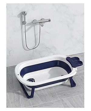 Babyhug Baby Bath Tub with Drain Plug Whale Print Unisex - Blue