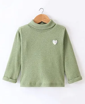 Little Kangaroos Cotton Full Sleeves  Top with Sequined Heart Detailing - Green
