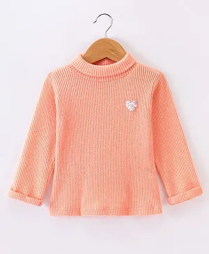 Little Kangaroos Cotton Full Sleeves  Top with Sequined Heart Detailing - Peach