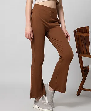 Zelena Post Partum High Waisted Solid Lounge Pants With Two Pockets - Brown