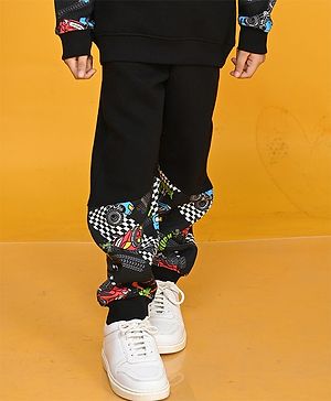 Anthrilo Racer Theme Jeep Printed Cut & Sew Fleece Jogger - Black