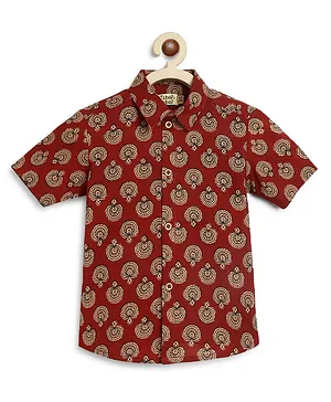 Tiber Taber Half Sleeves Abstract Ethnic Motif Printed Shirt - Brown