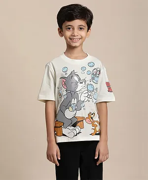 Kidsville Cartoon Network Featuring Half Sleeves Tom And Jerry Printed Tee - White