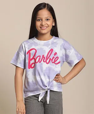 Kidsville Barbie Featuring half Sleeves Tie & Dye Style Printed Tee -White & Blue