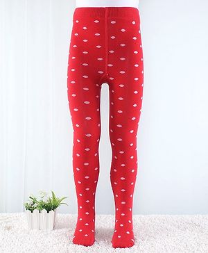 Cute Walk by Babyhug Anti Bacterial Tights Polka Dot Design - Red