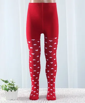 Cute Walk By Babyhug Anti Bacterial Cable Knit Tights Heart Design- Red