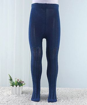 Cute Walk by Babyhug Cotton Blend Knit Anti Bacterial Tights Cable Knit Design - Navy Blue