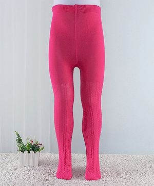 Cute Walk by Babyhug Cotton Blend Knit Anti Bacterial Tights Cable Knit Design - Pink