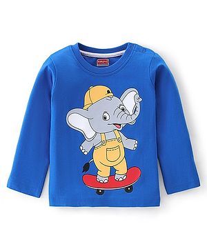 Babyhug 100% Cotton Knit Full Sleeves T-Shirt with Elephant Graphics -Blue
