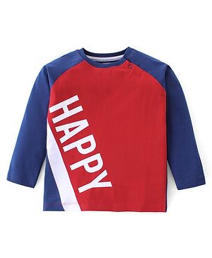 Babyhug 100% Cotton Knit Full Sleeves T-Shirt Happy Graphics - Red & Navy Blue