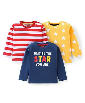 Babyhug 100% Cotton Knit Full Sleeves T-Shirt Stripes & Star Print Pack Of 3 - Multicolor