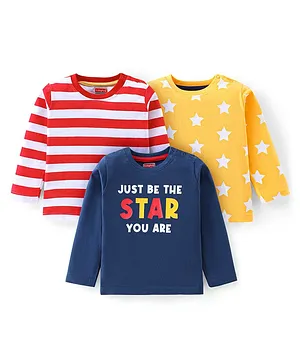 Babyhug 100% Cotton Knit Full Sleeves T-Shirt Stripes & Star Print Pack Of 3 - Multicolor