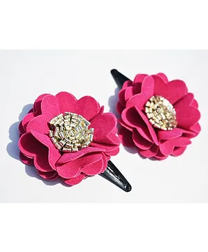 Little Tresses Scalloped Flower Snap Clip Set Of 2 - Pink