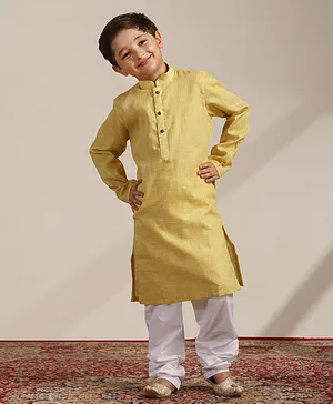 Manyavar Full Sleeves Solid Kurta & Pyjama Set - Yellow