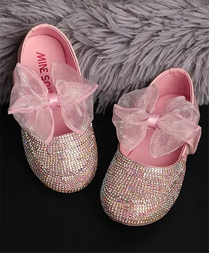 Mine Sole Stone Detailed Bow Embellished Bellies - Pink