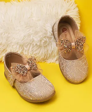 Mine Sole Stone Detailed Bow Embellished Shimmered Bellies - Rose Golden