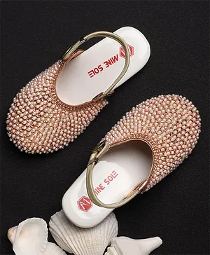 Mine Sole Pearl & Stone Detailed  Half Cut Sandals - Rose Gold