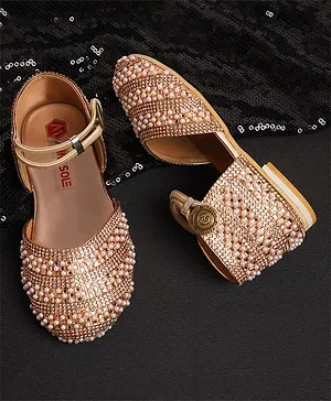 Mine Sole Pearl & Stone Embellished  Half Cut Sandals - Rose Gold