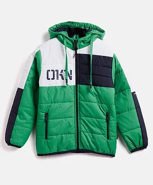 OKANE Full Sleeves Padded Jackets With Hood Solid Colour Block - Green