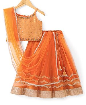 Babyhug  Sleeveless Brocade Choli with Embroided Lehenga and Dupatta - Orange