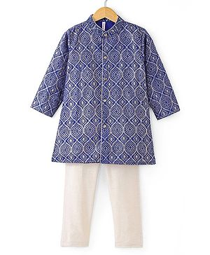 Babyhug Full Sleeves Foil Printed Kurta Pyjama Set-Blue