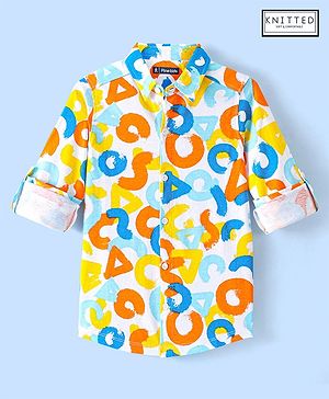 Pine Kids 100% Cotton Knit Full Sleeves Roll Up Shirt Abstract Printed - Multicolor
