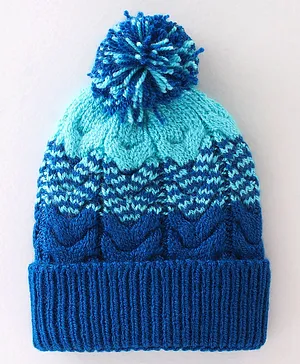 Babyhug Woollen Caps with Pompom - Navy Blue & Blue