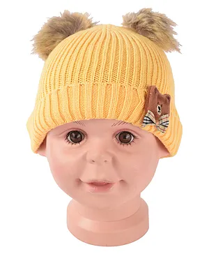 Yellow Bee Teddy Bow Embellished & Pom Pom Detailed Cap - Yellow