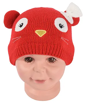 Yellow Bee Cat  Detailed Cap With Bow Applique  - Red
