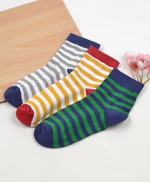 Footprints Pack Of 3 Pair Striped Designed Organic Cotton & Bamboo Socks - White Blue & Yellow