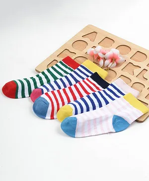 Footprints Pack Of 5 Pair Striped Designed Organic Cotton & Bamboo Socks - White & Blue