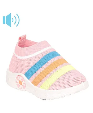 Lil Lollipop Striped Pattern Slip On Musical Booties - Pink