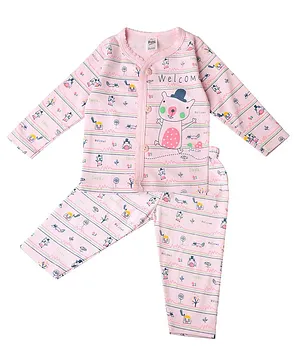 Coco Candy Full Sleeves Animals Printed Coordinating Shirt & Pyjama Set - Pink