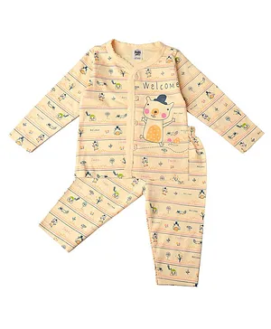 Coco Candy Full Sleeves Animals Printed Coordinating Shirt & Pyjama Set -  Peach